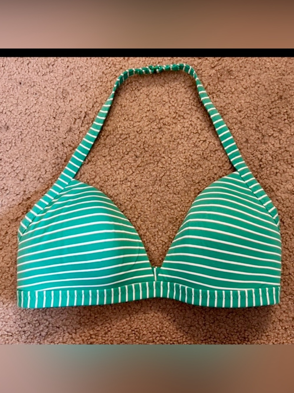 Lands’ End Green & White Striped Halter Bikini Swim Top 34DD/36D